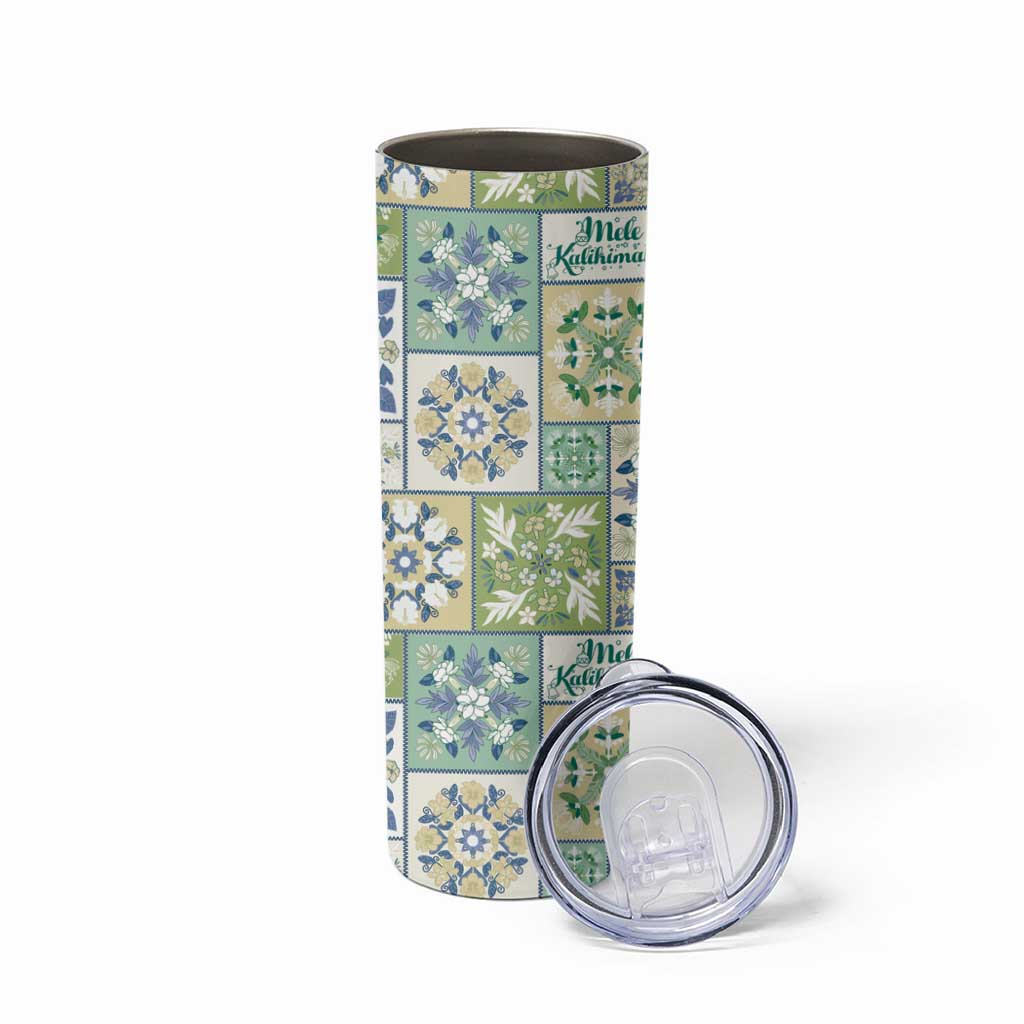 Mele Kalikimaka Hawaii Christmas Skinny Tumbler Omaomao Seamless Floral Motif LT9 - Polynesian Pride