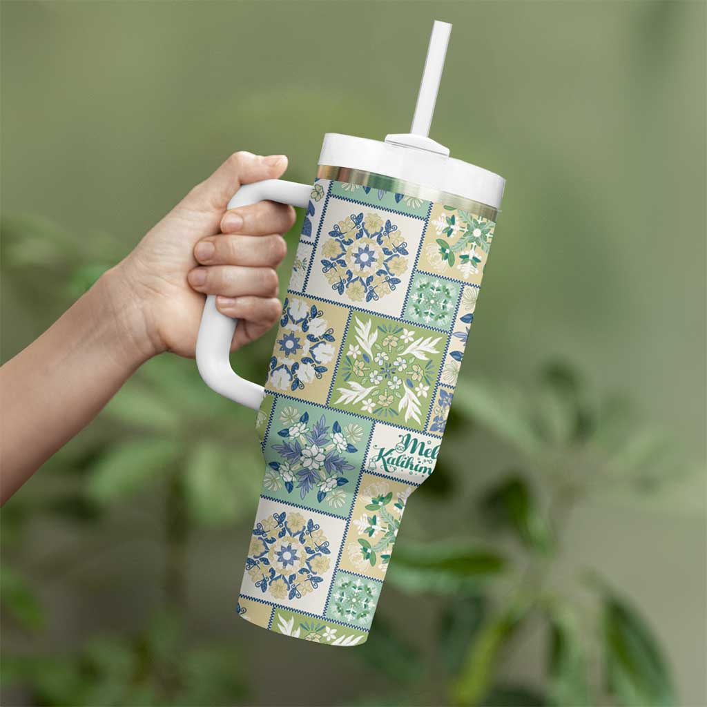 Mele Kalikimaka Hawaii Christmas Tumbler With Handle Omaomao Seamless Floral Motif - Polynesian Pride
