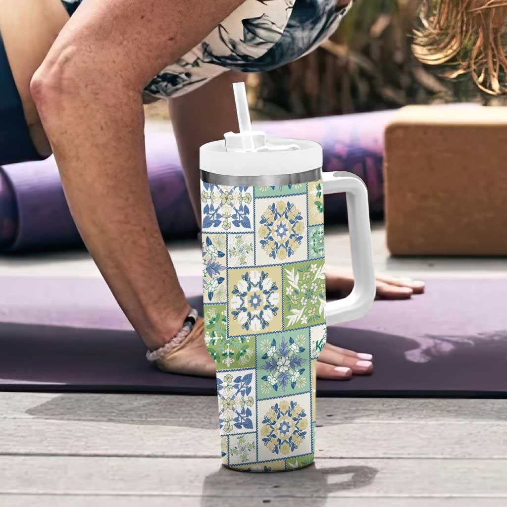 Mele Kalikimaka Hawaii Christmas Tumbler With Handle Omaomao Seamless Floral Motif - Polynesian Pride