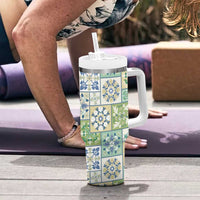 Mele Kalikimaka Hawaii Christmas Tumbler With Handle Omaomao Seamless Floral Motif - Polynesian Pride