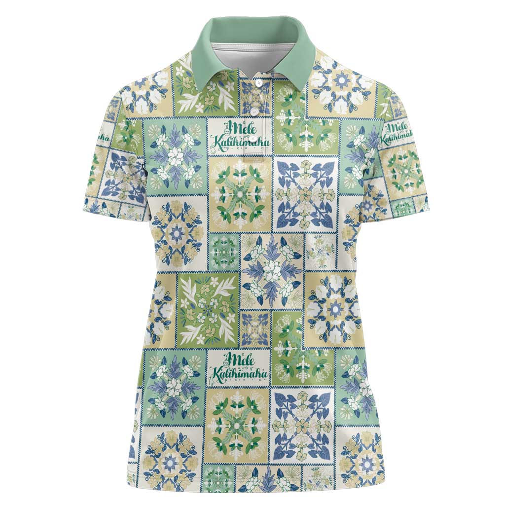 Mele Kalikimaka Hawaii Christmas Women Polo Shirt Omaomao Seamless Floral Motif LT9 Female Green - Polynesian Pride