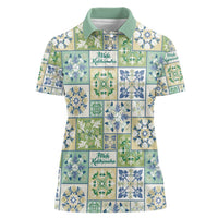 Mele Kalikimaka Hawaii Christmas Women Polo Shirt Omaomao Seamless Floral Motif LT9 Female Green - Polynesian Pride