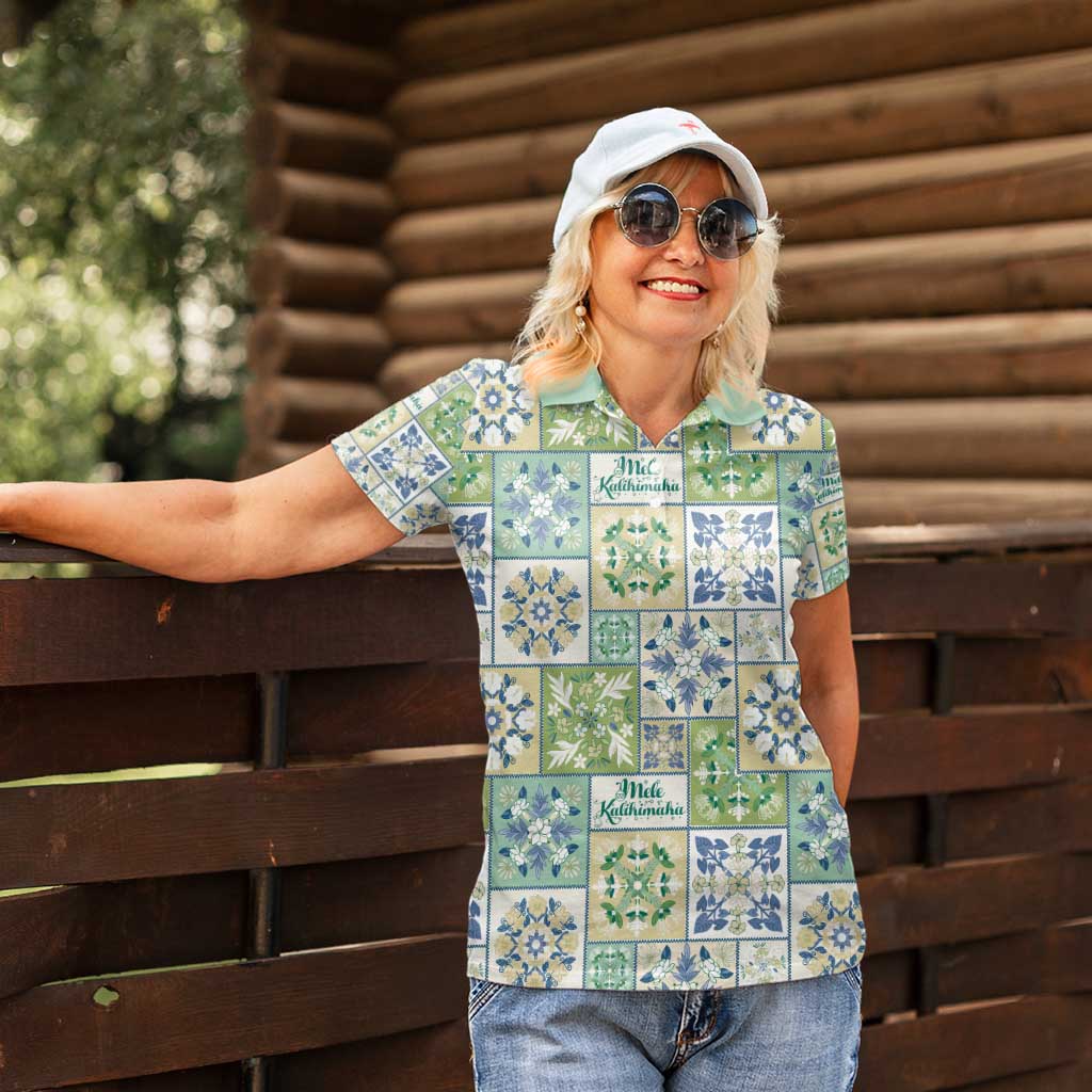 Mele Kalikimaka Hawaii Christmas Women Polo Shirt Omaomao Seamless Floral Motif LT9 - Polynesian Pride