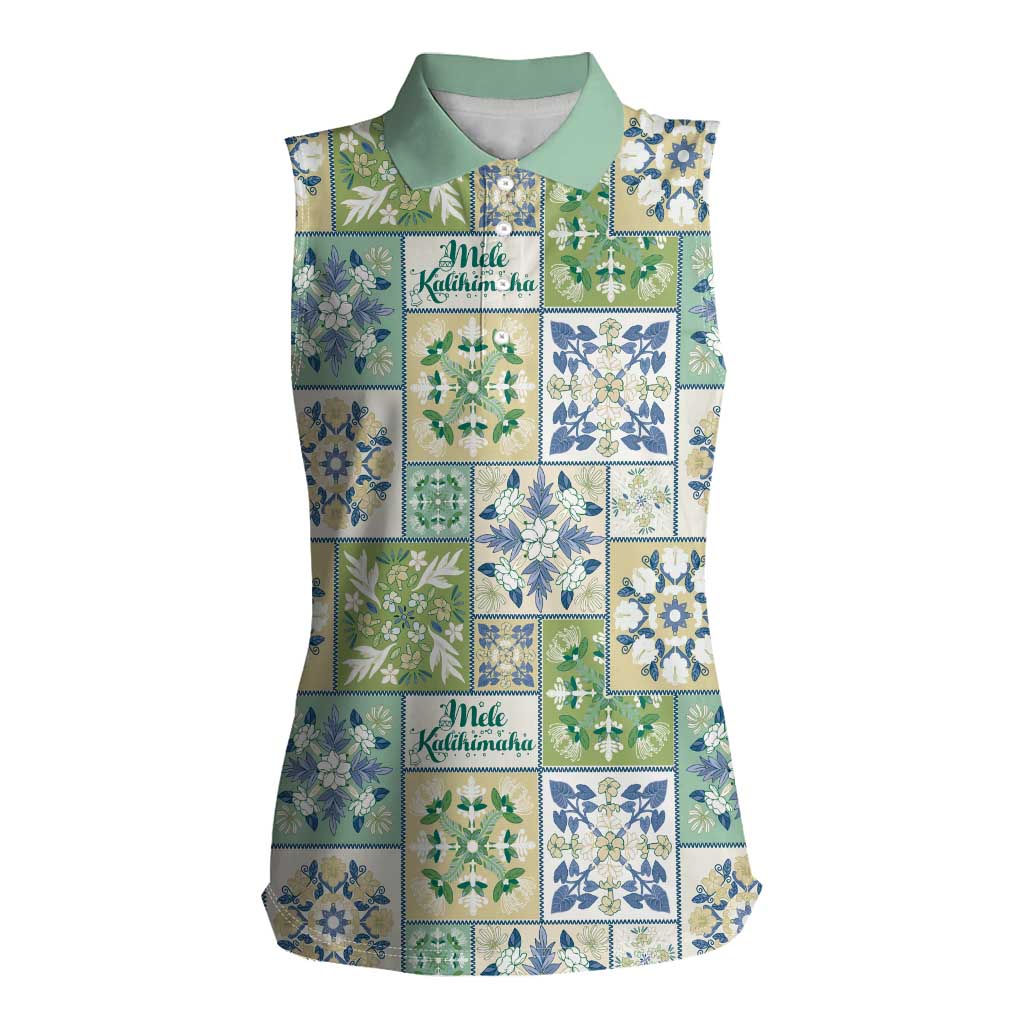 Mele Kalikimaka Hawaii Christmas Women Sleeveless Polo Shirt Omaomao Seamless Floral Motif LT9 Female Green - Polynesian Pride