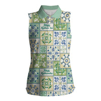 Mele Kalikimaka Hawaii Christmas Women Sleeveless Polo Shirt Omaomao Seamless Floral Motif LT9 Female Green - Polynesian Pride