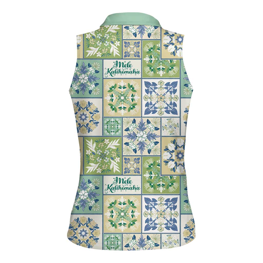 Mele Kalikimaka Hawaii Christmas Women Sleeveless Polo Shirt Omaomao Seamless Floral Motif LT9 - Polynesian Pride