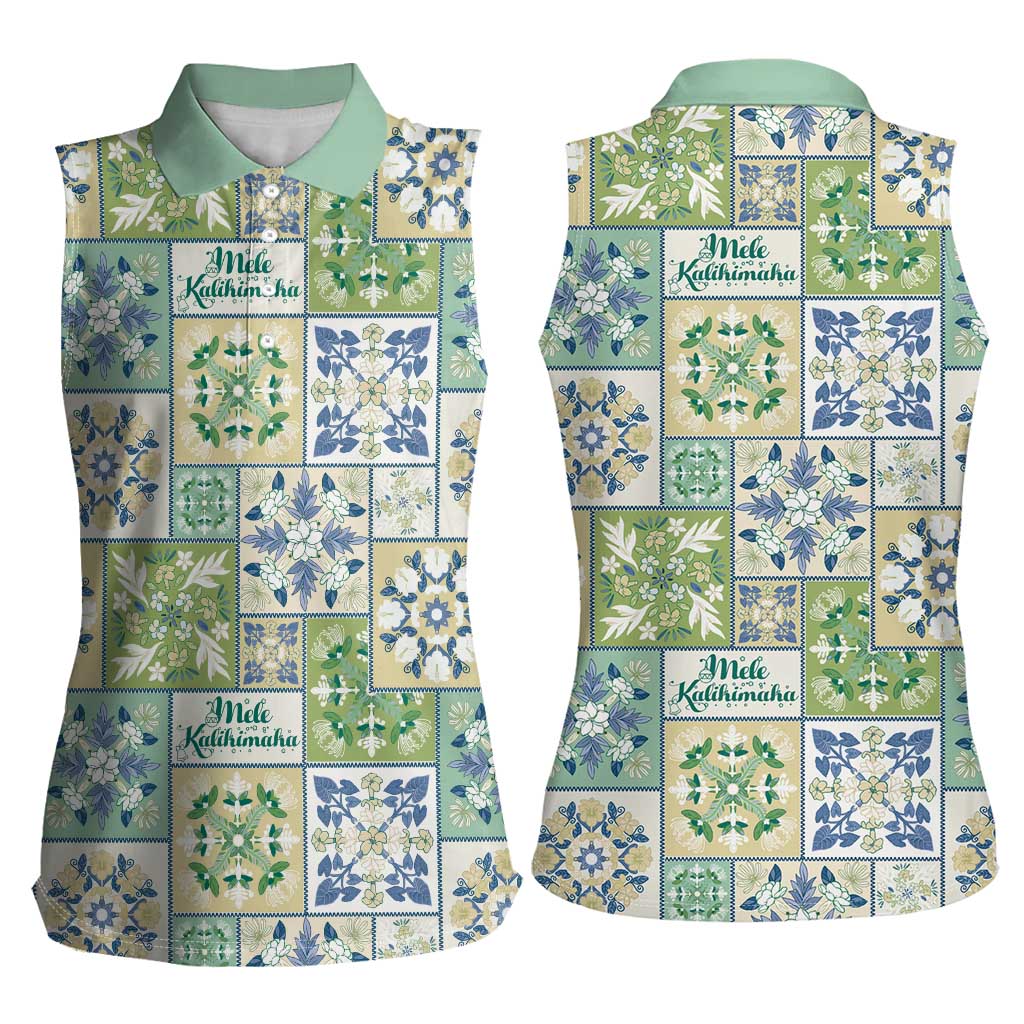 Mele Kalikimaka Hawaii Christmas Women Sleeveless Polo Shirt Omaomao Seamless Floral Motif LT9 - Polynesian Pride