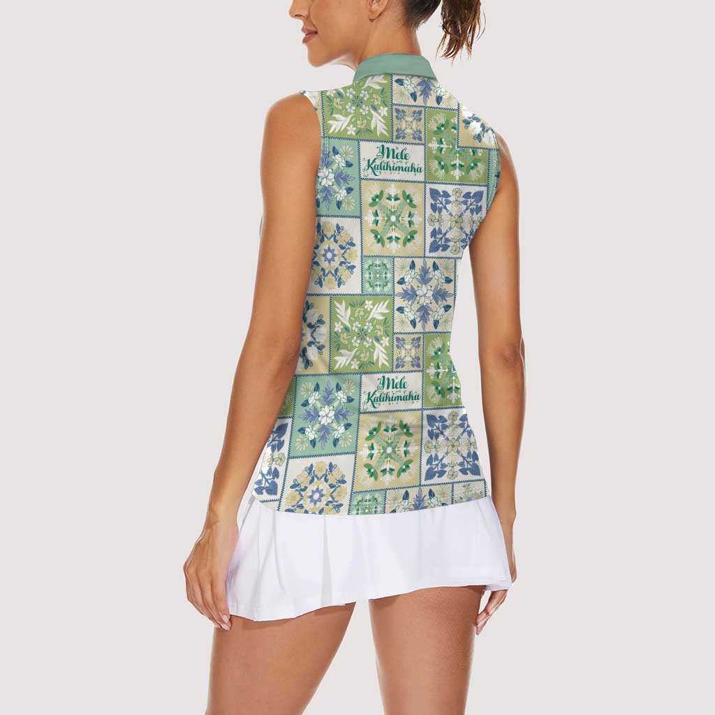 Mele Kalikimaka Hawaii Christmas Women Sleeveless Polo Shirt Omaomao Seamless Floral Motif LT9 - Polynesian Pride