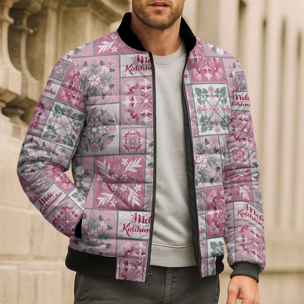 Mele Kalikimaka Hawaii Christmas Bomber Puffer Jacket Akala Seamless Floral Motif - Polynesian Pride