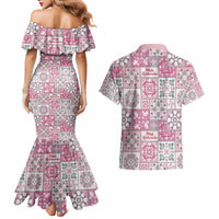 Mele Kalikimaka Hawaii Christmas Couples Matching Mermaid Dress and Hawaiian Shirt Akala Seamless Floral Motif LT9 - Polynesian Pride