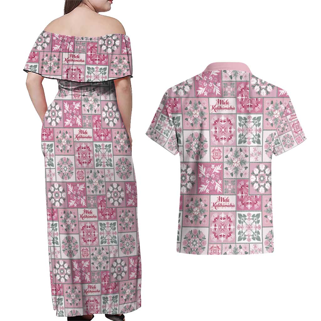 Mele Kalikimaka Hawaii Christmas Couples Matching Off Shoulder Maxi Dress and Hawaiian Shirt Akala Seamless Floral Motif LT9 - Polynesian Pride