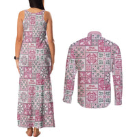 Mele Kalikimaka Hawaii Christmas Couples Matching Tank Maxi Dress and Long Sleeve Button Shirt Akala Seamless Floral Motif LT9 - Polynesian Pride