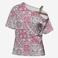Mele Kalikimaka Hawaii Christmas Cross Shoulder Shirt Akala Seamless Floral Motif - Polynesian Pride