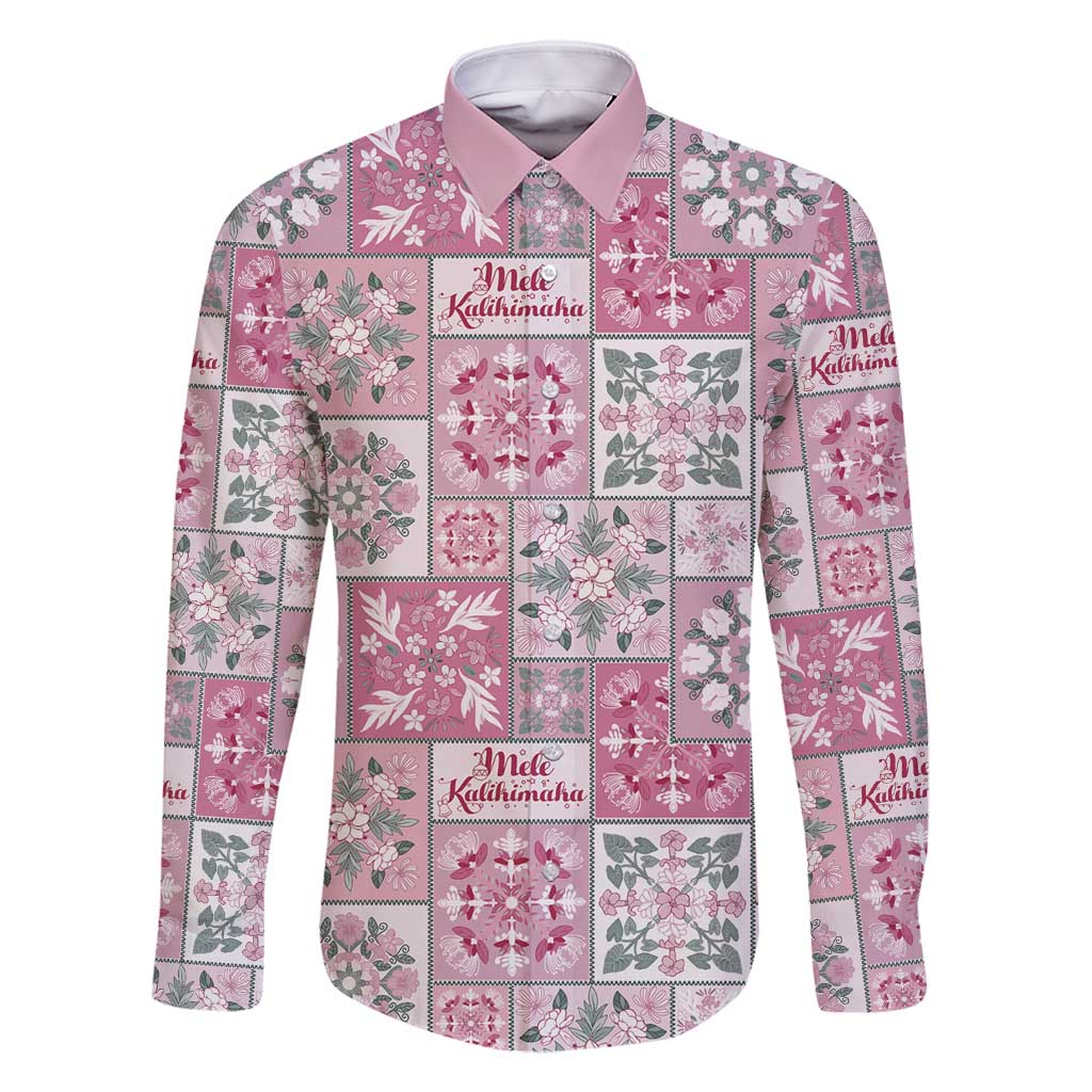 Mele Kalikimaka Hawaii Christmas Family Matching Mermaid Dress and Hawaiian Shirt Akala Seamless Floral Motif LT9 Dad's Shirt - Long Sleeve Pink - Polynesian Pride