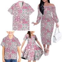 Mele Kalikimaka Hawaii Christmas Family Matching Off The Shoulder Long Sleeve Dress and Hawaiian Shirt Akala Seamless Floral Motif LT9 - Polynesian Pride