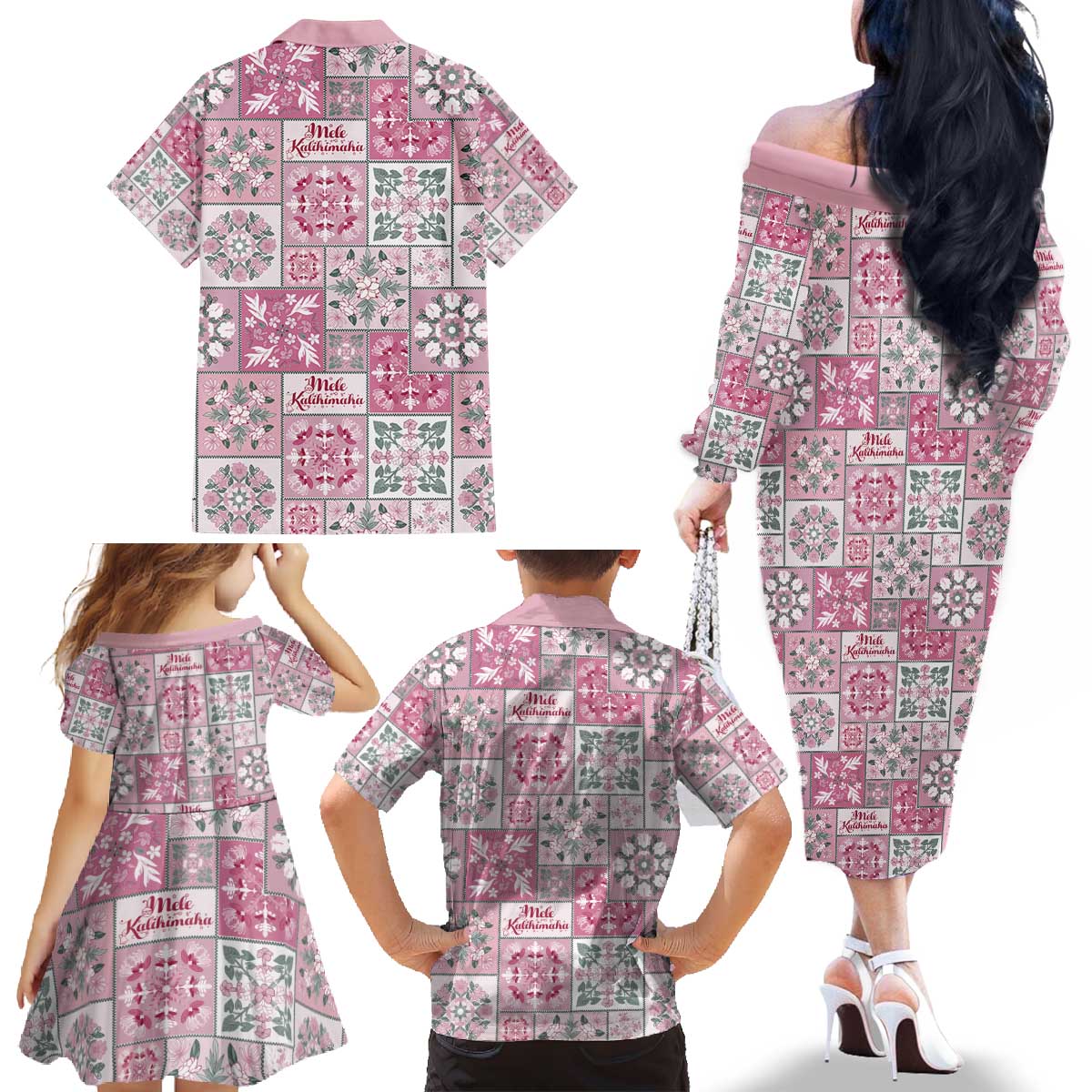 Mele Kalikimaka Hawaii Christmas Family Matching Off The Shoulder Long Sleeve Dress and Hawaiian Shirt Akala Seamless Floral Motif LT9 - Polynesian Pride