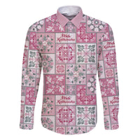 Mele Kalikimaka Hawaii Christmas Family Matching Off The Shoulder Long Sleeve Dress and Hawaiian Shirt Akala Seamless Floral Motif LT9 Dad's Shirt - Long Sleeve Pink - Polynesian Pride