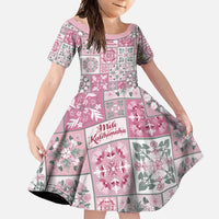Mele Kalikimaka Hawaii Christmas Family Matching Off Shoulder Maxi Dress and Hawaiian Shirt Akala Seamless Floral Motif LT9 Daughter's Dress Pink - Polynesian Pride