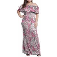 Mele Kalikimaka Hawaii Christmas Family Matching Off Shoulder Maxi Dress and Hawaiian Shirt Akala Seamless Floral Motif LT9 Mom's Dress Pink - Polynesian Pride