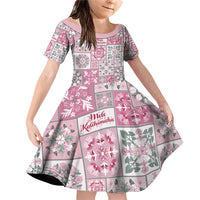Mele Kalikimaka Hawaii Christmas Family Matching Off Shoulder Short Dress and Hawaiian Shirt Akala Seamless Floral Motif LT9 Daughter's Dress Pink - Polynesian Pride