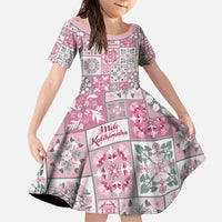Mele Kalikimaka Hawaii Christmas Family Matching Puletasi and Hawaiian Shirt Akala Seamless Floral Motif LT9 Daughter's Dress Pink - Polynesian Pride