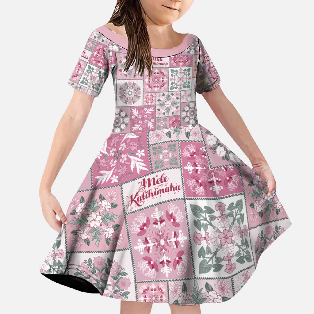 Mele Kalikimaka Hawaii Christmas Family Matching Summer Maxi Dress and Hawaiian Shirt Akala Seamless Floral Motif LT9 Daughter's Dress Pink - Polynesian Pride