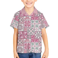Mele Kalikimaka Hawaii Christmas Family Matching Summer Maxi Dress and Hawaiian Shirt Akala Seamless Floral Motif LT9 Son's Shirt Pink - Polynesian Pride