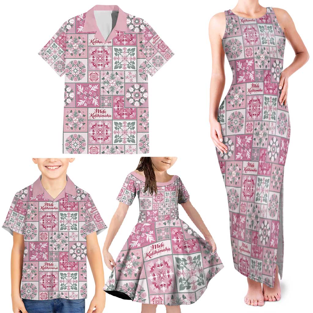 Mele Kalikimaka Hawaii Christmas Family Matching Tank Maxi Dress and Hawaiian Shirt Akala Seamless Floral Motif - Polynesian Pride