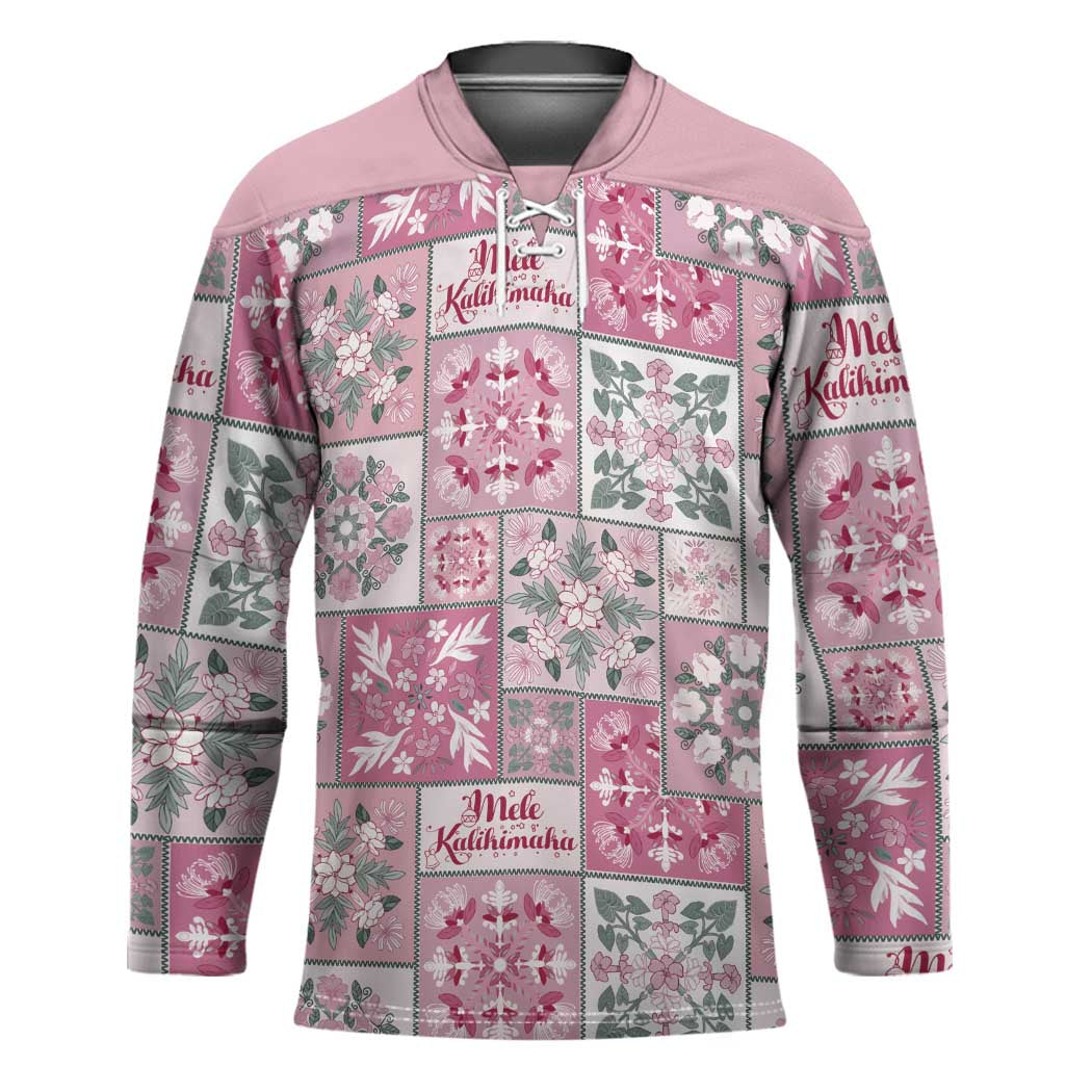 Mele Kalikimaka Hawaii Christmas Hockey Jersey Akala Seamless Floral Motif - Polynesian Pride