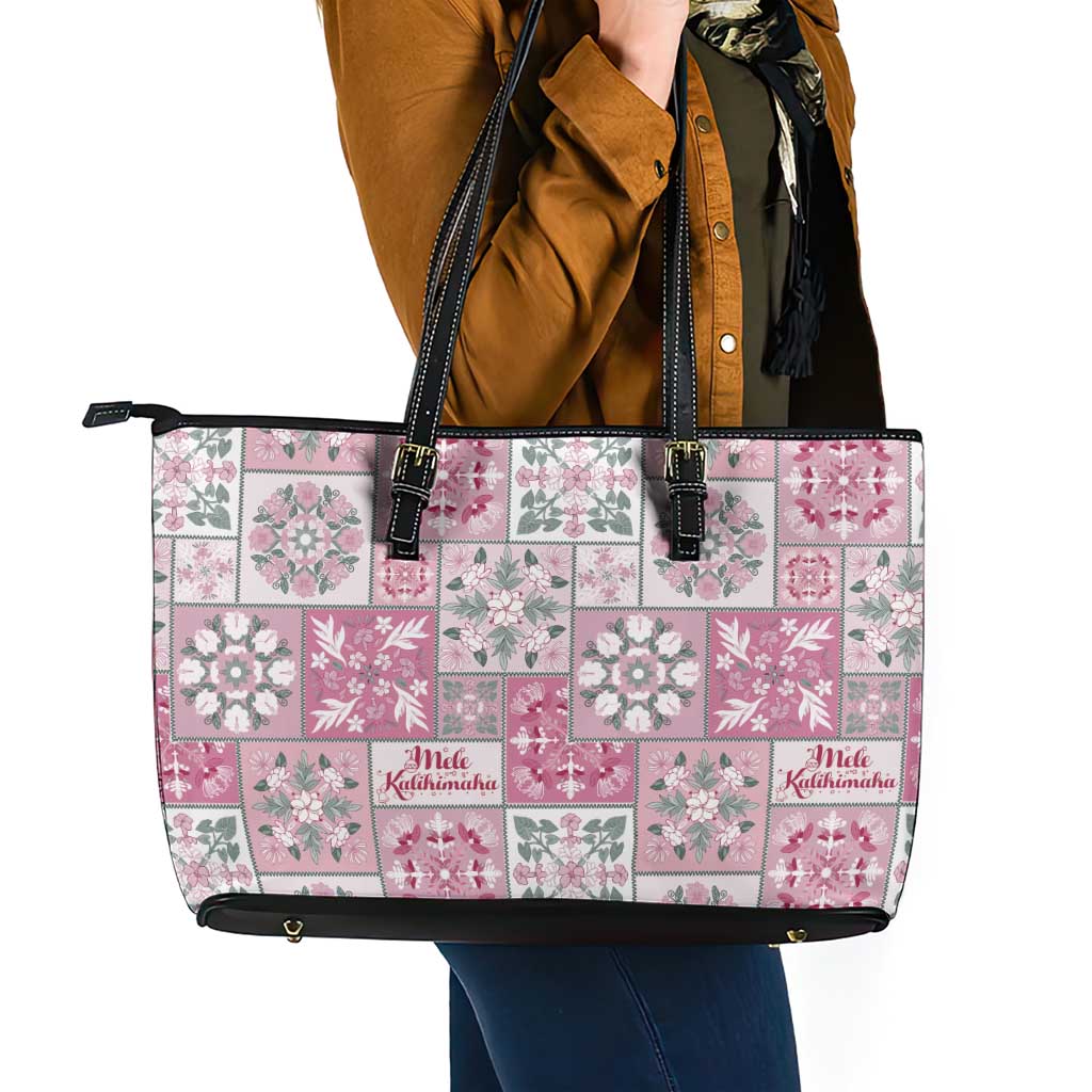 Mele Kalikimaka Hawaii Christmas Leather Tote Bag Akala Seamless Floral Motif - Polynesian Pride