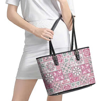 Mele Kalikimaka Hawaii Christmas Leather Tote Bag Akala Seamless Floral Motif - Polynesian Pride