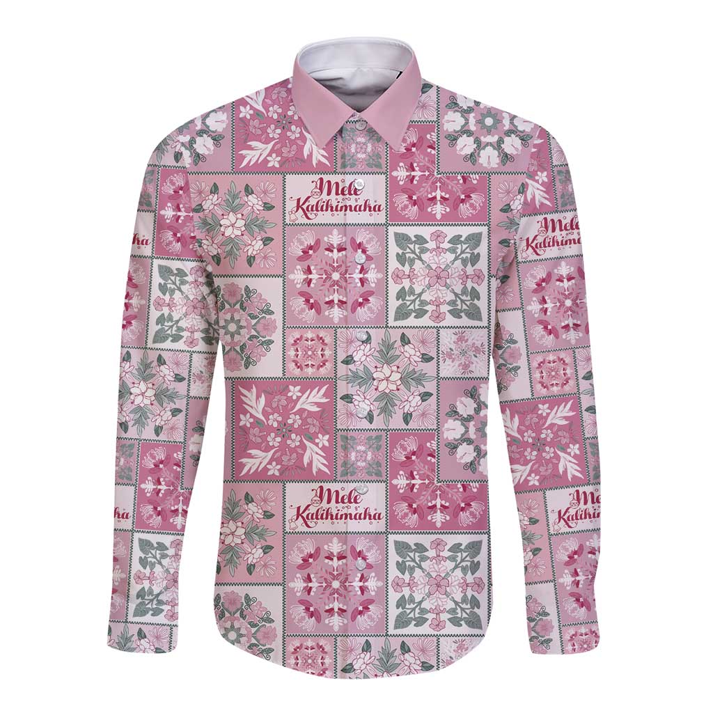 Mele Kalikimaka Hawaii Christmas Long Sleeve Button Shirt Akala Seamless Floral Motif - Polynesian Pride