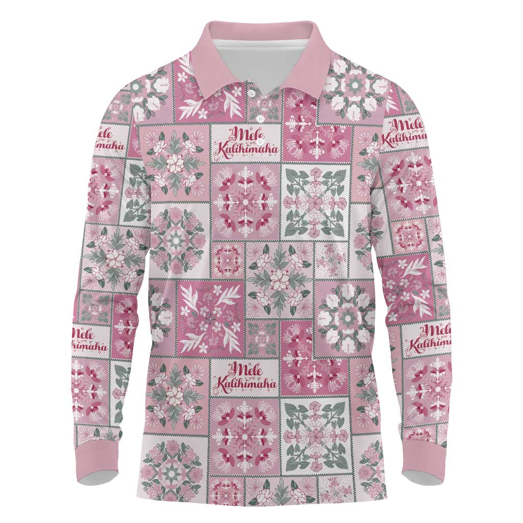 Mele Kalikimaka Hawaii Christmas Long Sleeve Polo Shirt Akala Seamless Floral Motif - Polynesian Pride