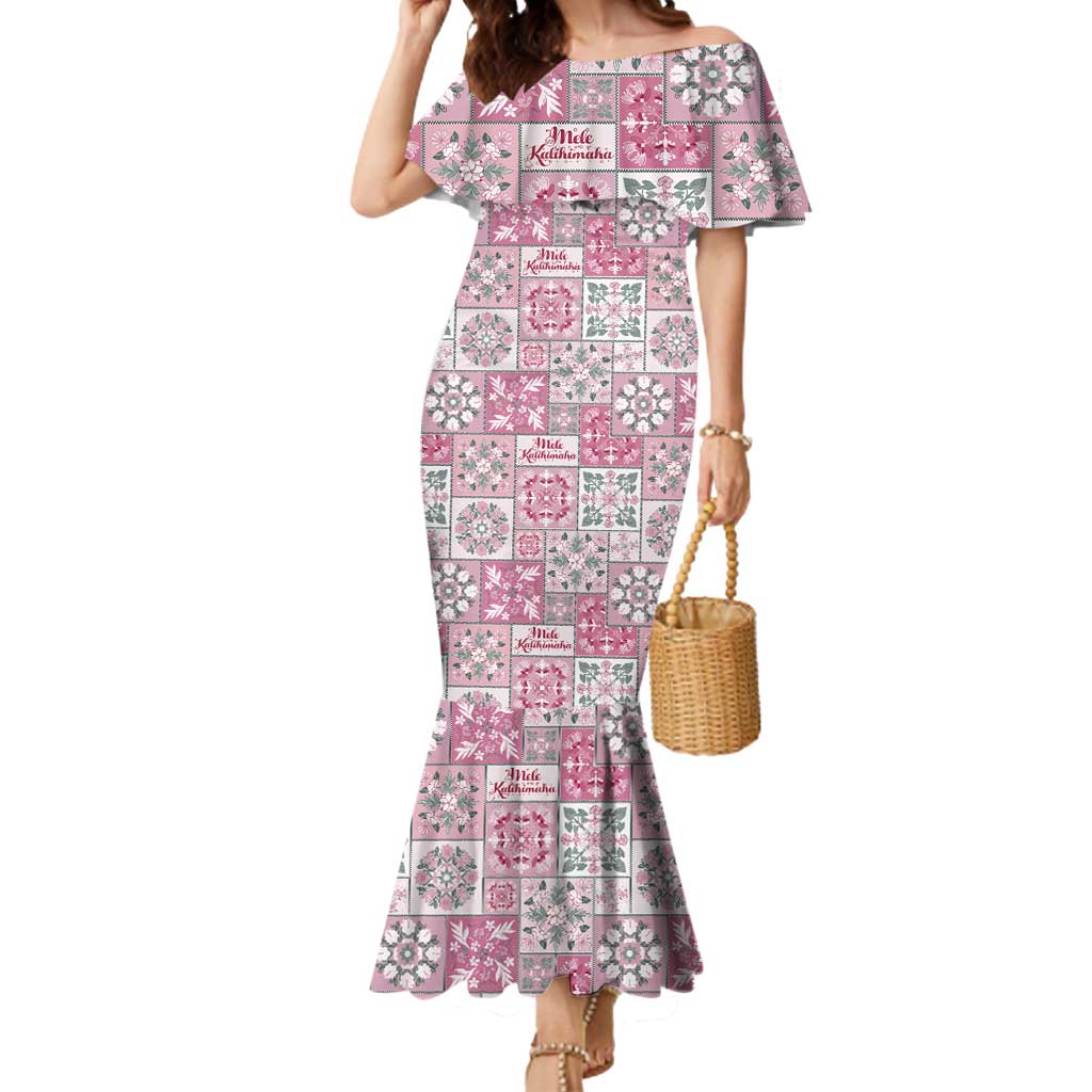 Mele Kalikimaka Hawaii Christmas Mermaid Dress Akala Seamless Floral Motif - Polynesian Pride