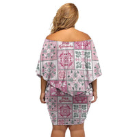 Mele Kalikimaka Hawaii Christmas Off Shoulder Short Dress Akala Seamless Floral Motif - Polynesian Pride