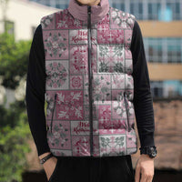Mele Kalikimaka Hawaii Christmas Sleeveless Puffer Jacket Akala Seamless Floral Motif - Polynesian Pride