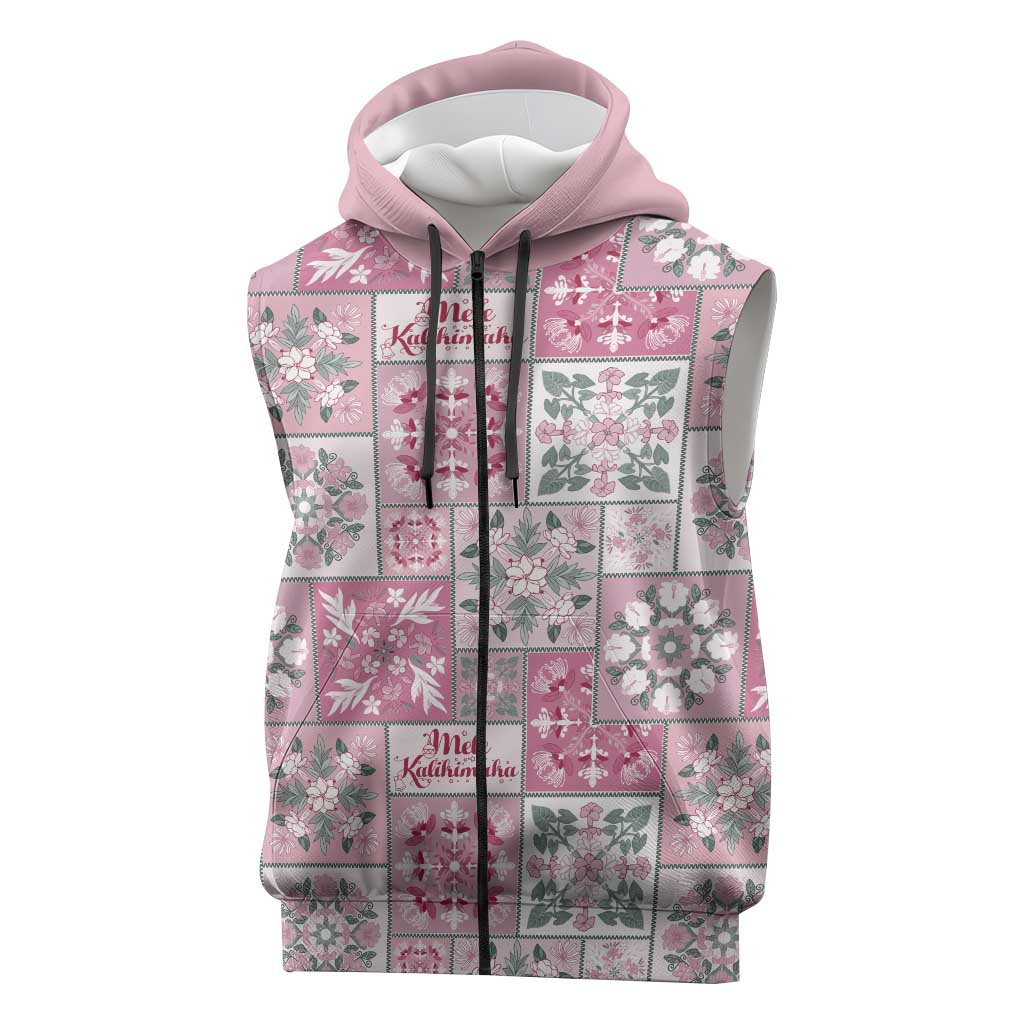 Mele Kalikimaka Hawaii Christmas Sleeveless Zip Hoodie Akala Seamless Floral Motif - Polynesian Pride