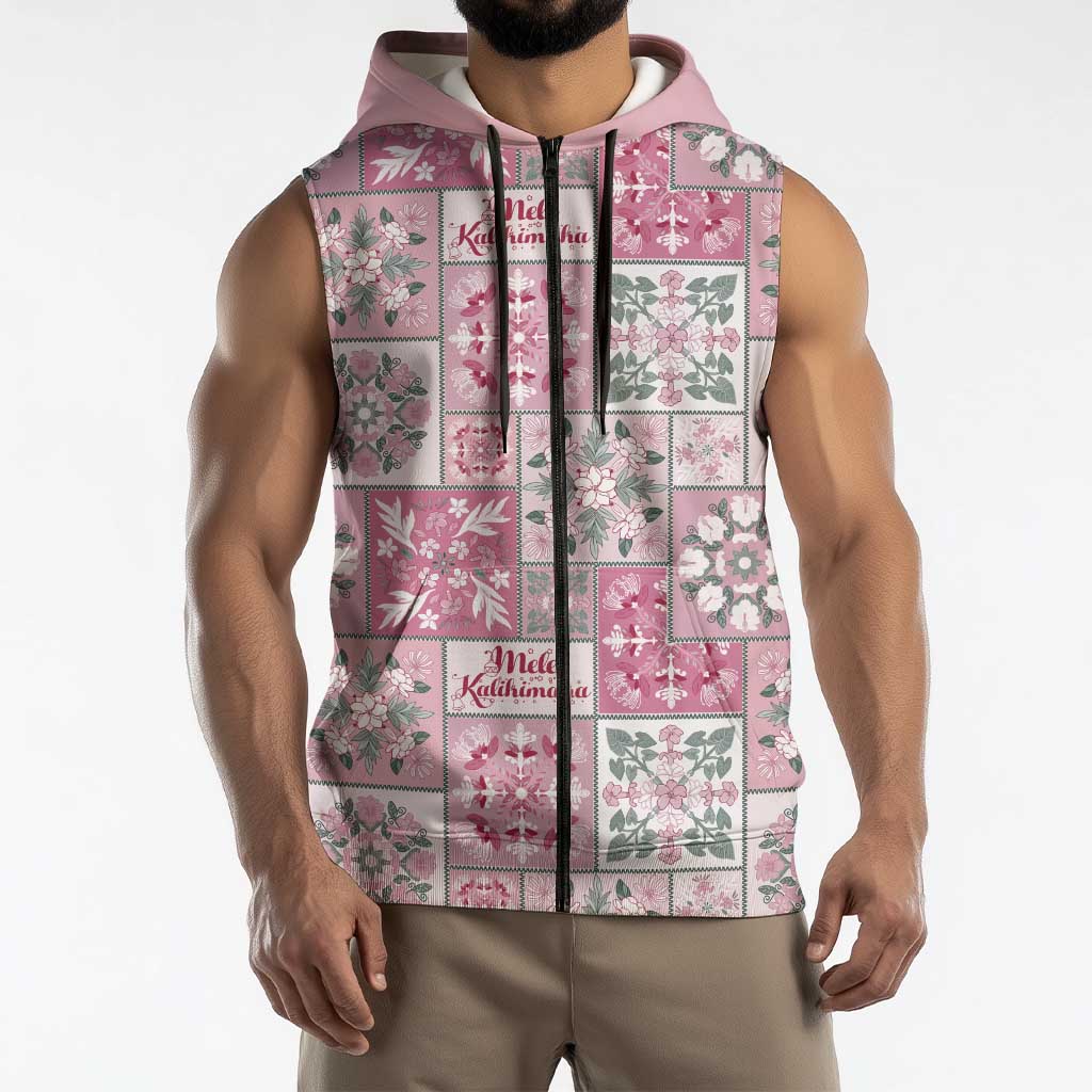 Mele Kalikimaka Hawaii Christmas Sleeveless Zip Hoodie Akala Seamless Floral Motif - Polynesian Pride