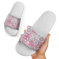 Mele Kalikimaka Hawaii Christmas Slide Sandals Akala Seamless Floral Motif - Polynesian Pride