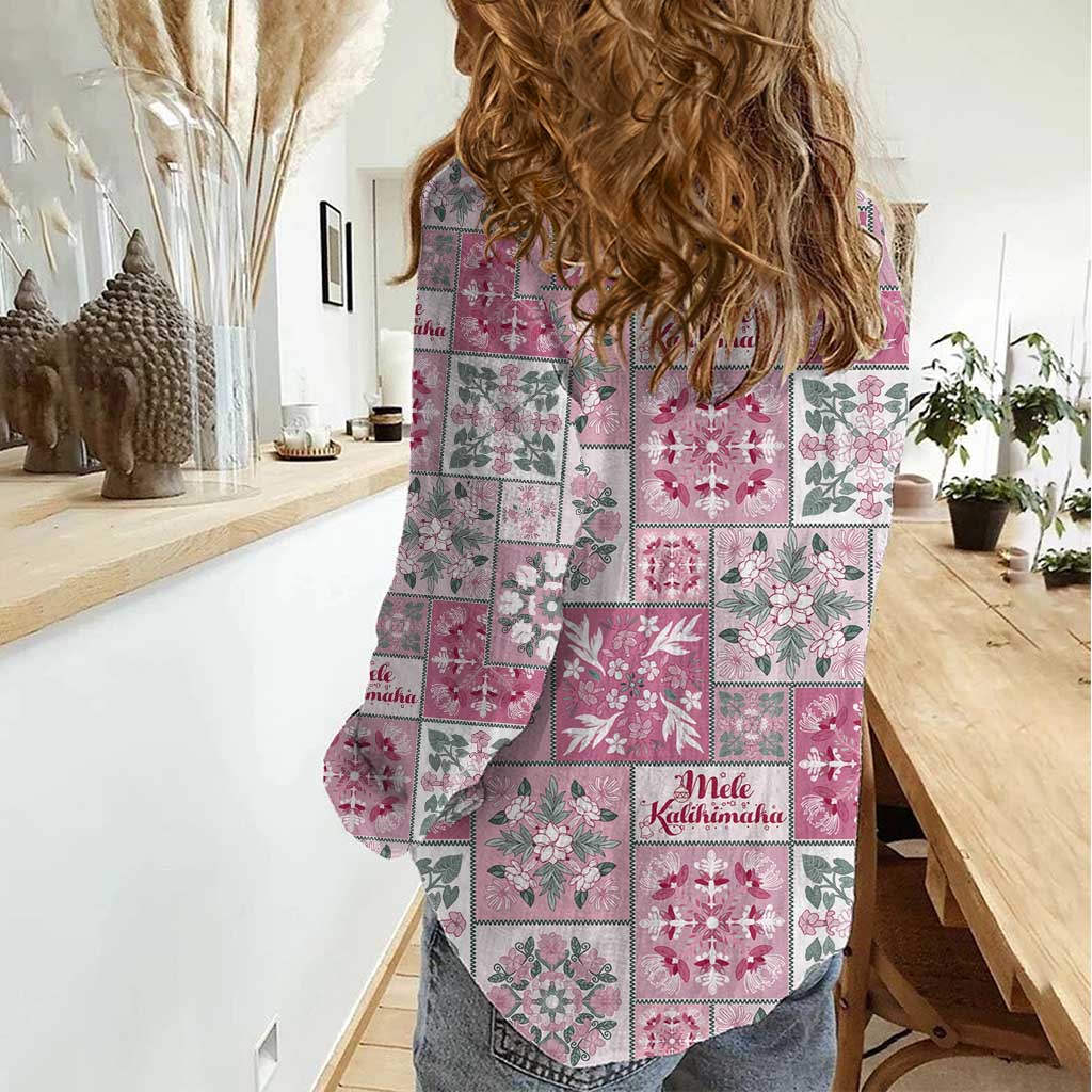 Mele Kalikimaka Hawaii Christmas Women Casual Shirt Akala Seamless Floral Motif - Polynesian Pride