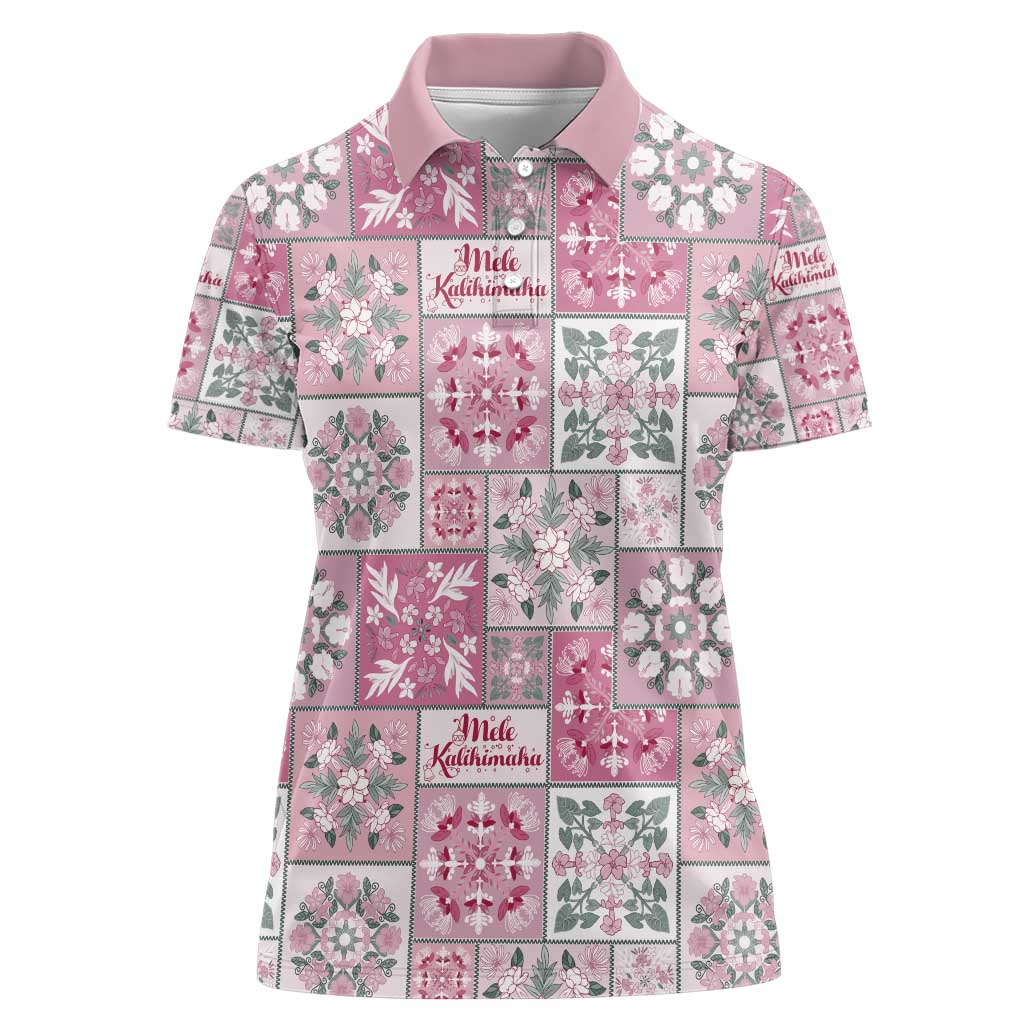 Mele Kalikimaka Hawaii Christmas Women Polo Shirt Akala Seamless Floral Motif - Polynesian Pride