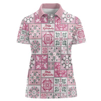 Mele Kalikimaka Hawaii Christmas Women Polo Shirt Akala Seamless Floral Motif - Polynesian Pride