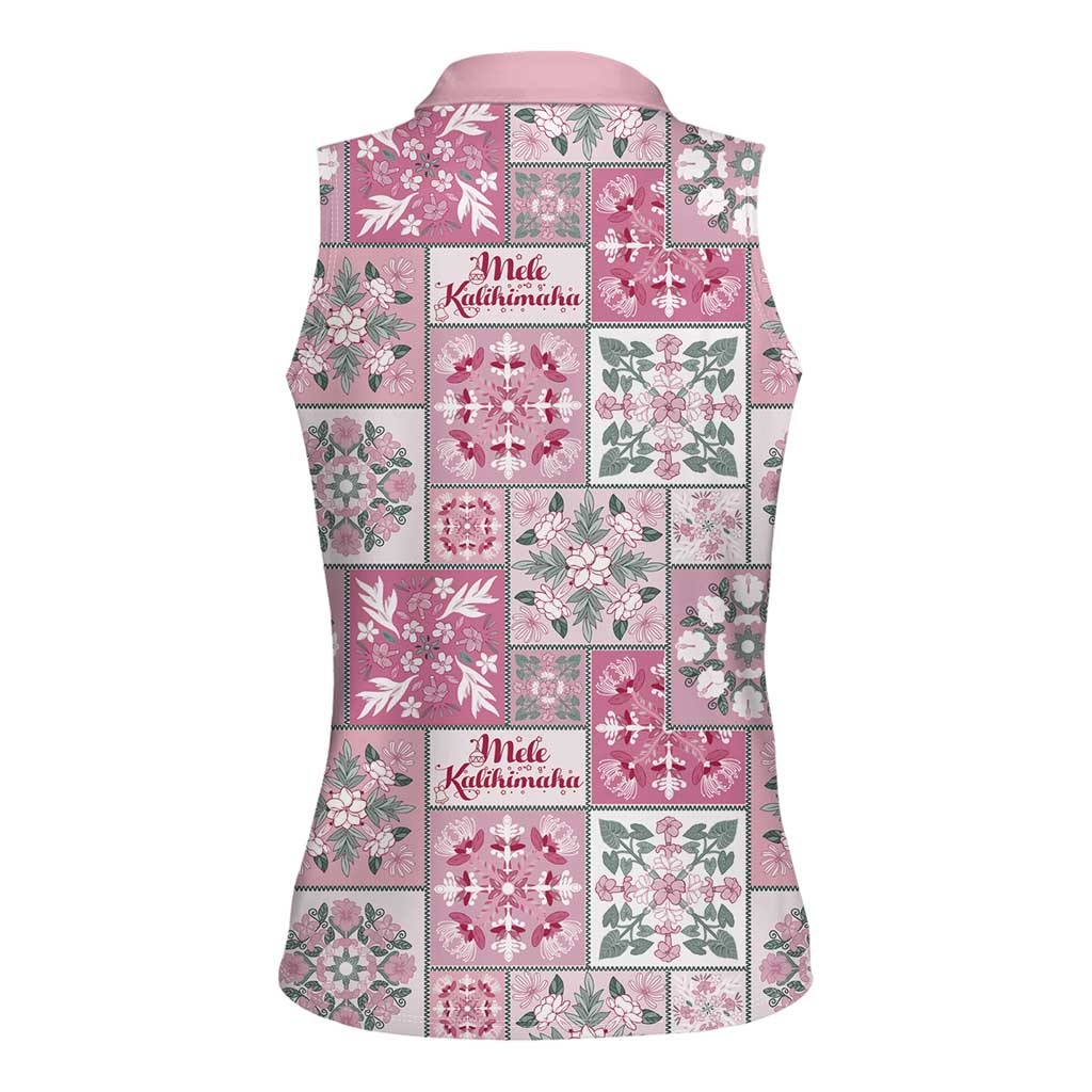 Mele Kalikimaka Hawaii Christmas Women Sleeveless Polo Shirt Akala Seamless Floral Motif LT9 - Polynesian Pride