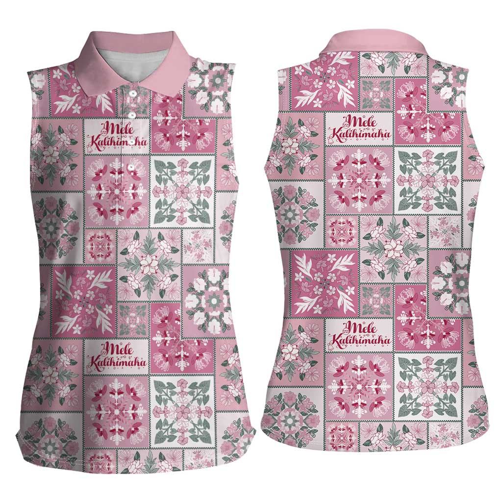 Mele Kalikimaka Hawaii Christmas Women Sleeveless Polo Shirt Akala Seamless Floral Motif LT9 - Polynesian Pride