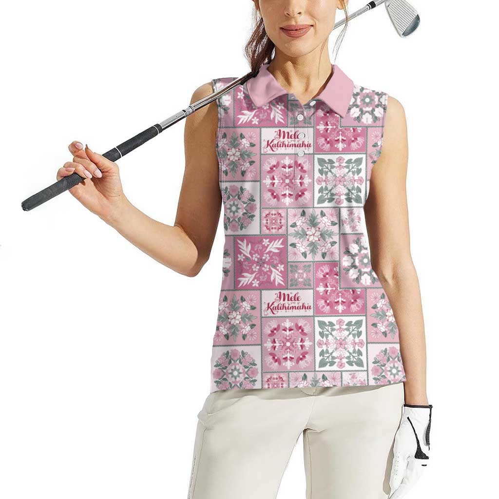 Mele Kalikimaka Hawaii Christmas Women Sleeveless Polo Shirt Akala Seamless Floral Motif LT9 - Polynesian Pride