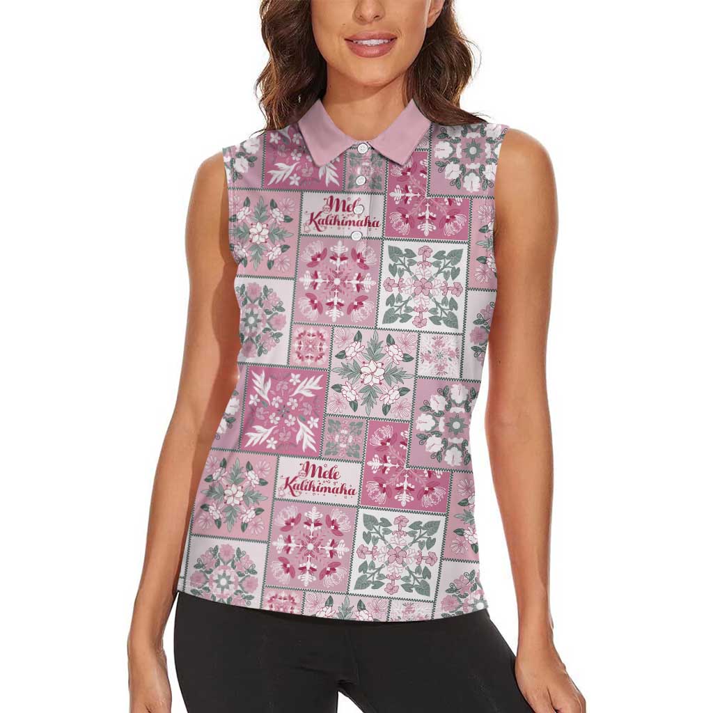 Mele Kalikimaka Hawaii Christmas Women Sleeveless Polo Shirt Akala Seamless Floral Motif LT9 - Polynesian Pride