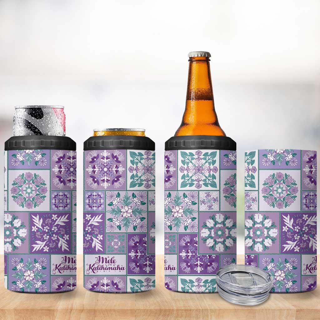 Mele Kalikimaka Hawaii Christmas 4 in 1 Can Cooler Tumbler Poni Seamless Floral Motif - Polynesian Pride