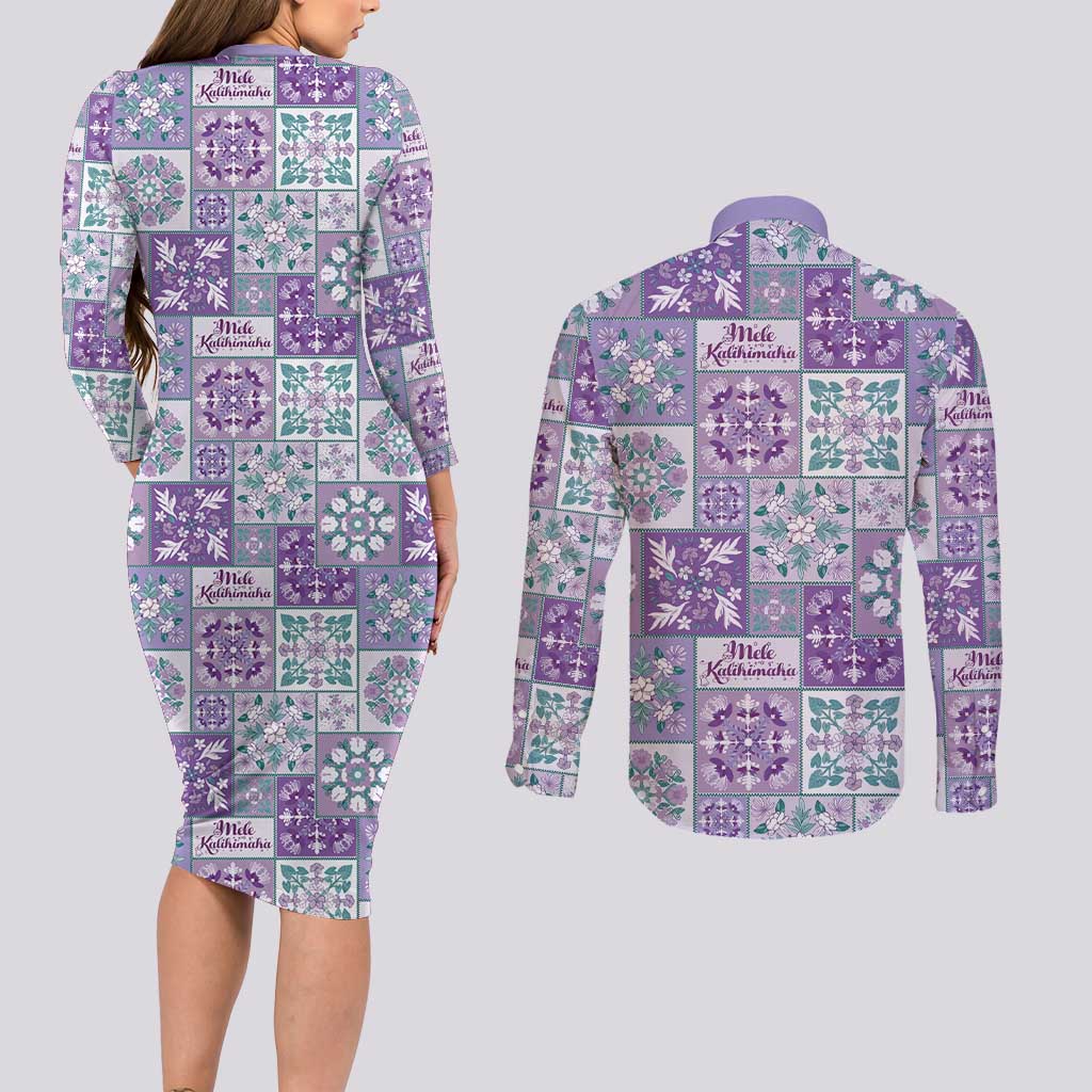 Mele Kalikimaka Hawaii Christmas Couples Matching Long Sleeve Bodycon Dress and Long Sleeve Button Shirt Poni Seamless Floral Motif LT9 - Polynesian Pride
