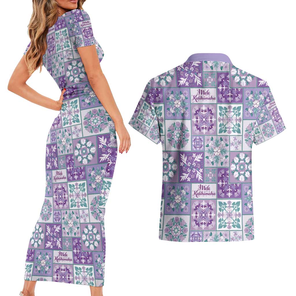 Mele Kalikimaka Hawaii Christmas Couples Matching Short Sleeve Bodycon Dress and Hawaiian Shirt Poni Seamless Floral Motif LT9 - Polynesian Pride