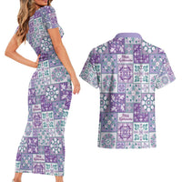 Mele Kalikimaka Hawaii Christmas Couples Matching Short Sleeve Bodycon Dress and Hawaiian Shirt Poni Seamless Floral Motif LT9 - Polynesian Pride